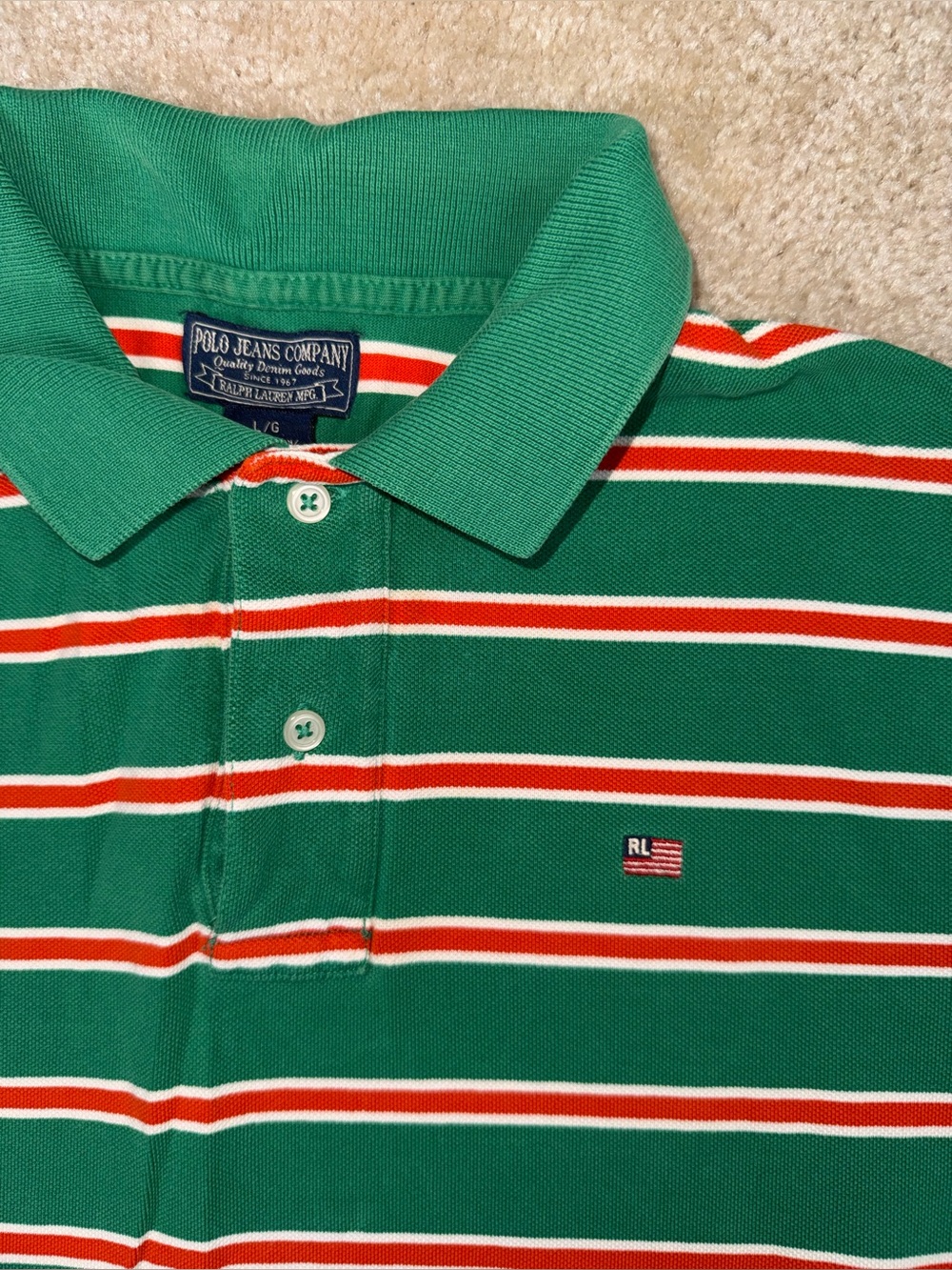 VTG Polo By Ralph Lauren Mens Short Sleeve Striped Golf Polo Cotton Shirt L